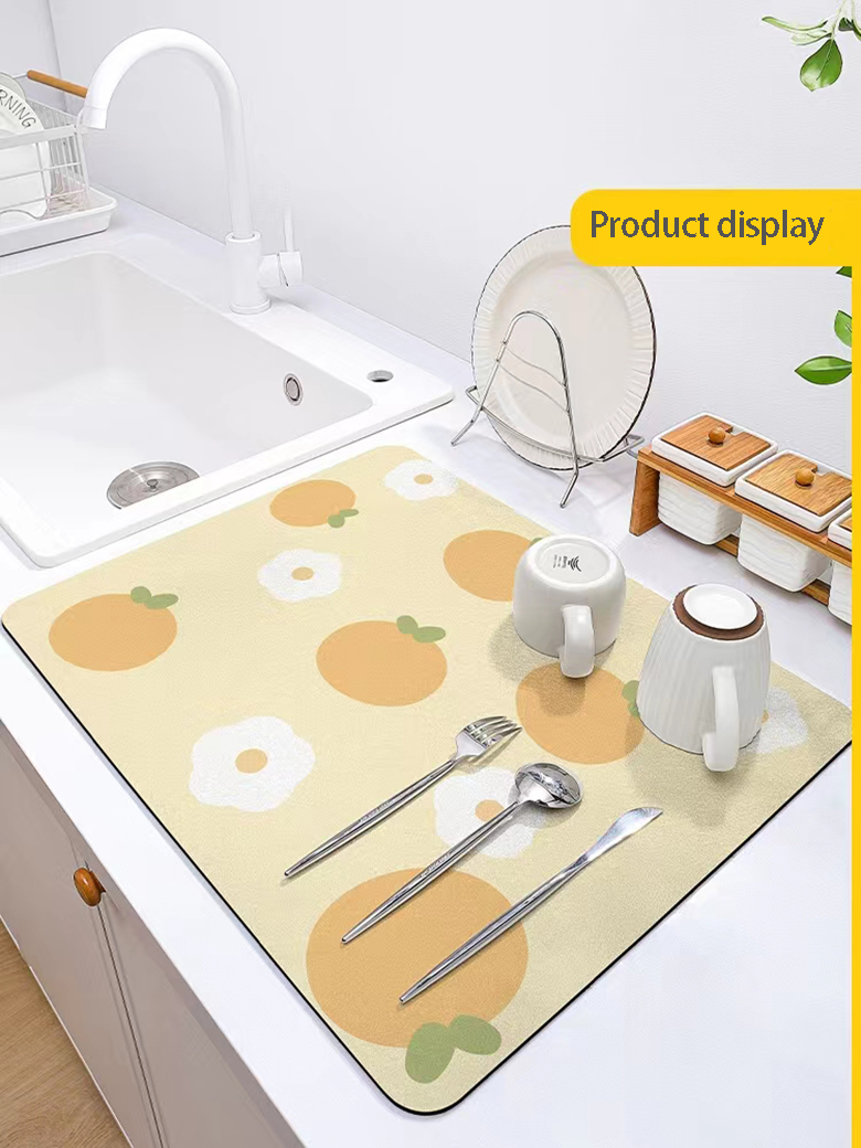 Customized Logo Rectangle Non-slip Diatomaceous Earth Mat for Easy Cleaning in Kitchen