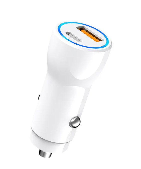 PD QC 20W USB A USBC Dual Ports Car Fast Charger Smartphone With Light Output 2 In 1 Travel Charger