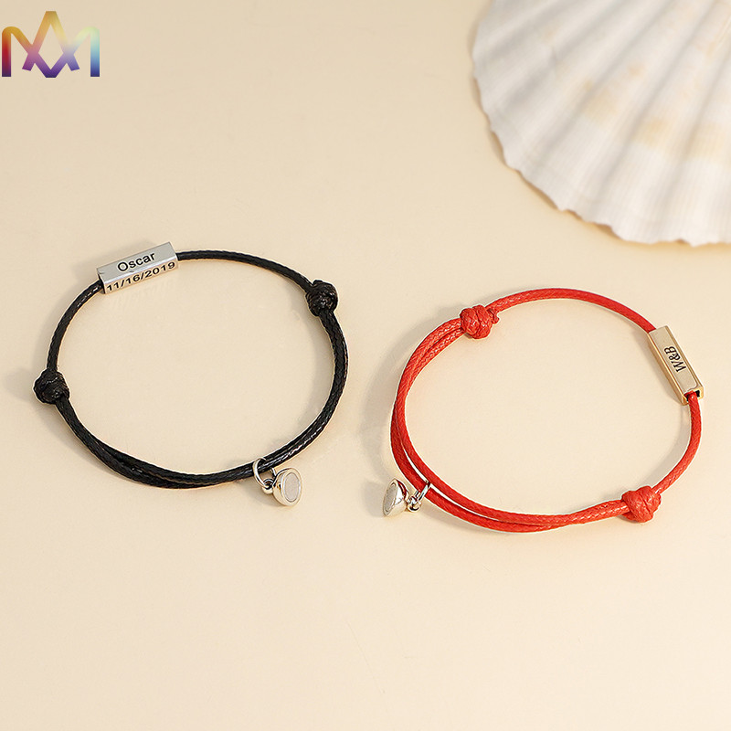 Handmade Braided SS304 Couple Bar Name Bracelet For Lover