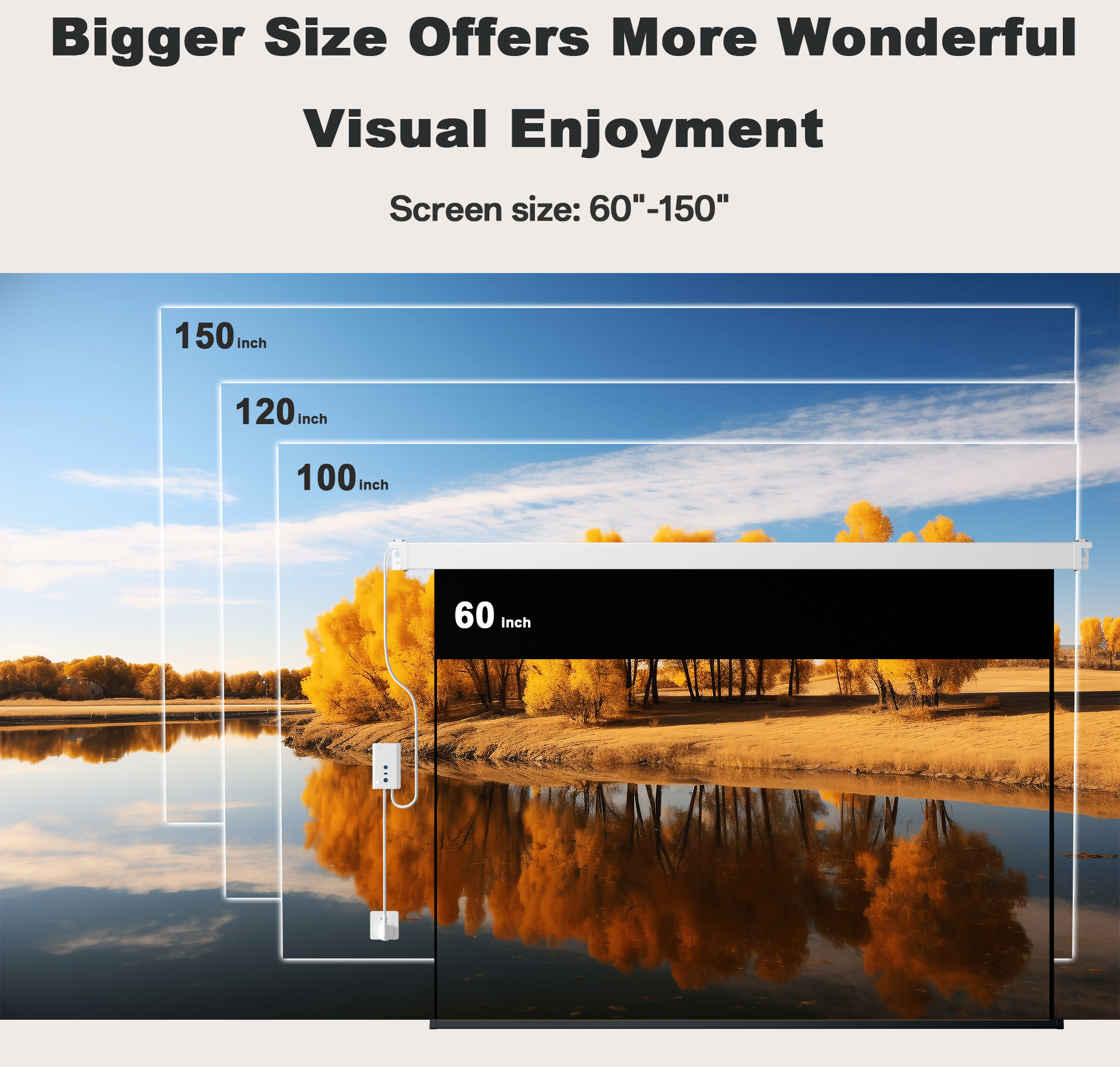 ALR Large Size Projector Screen 150 Inch Electric Motorized Projector Screen 4K