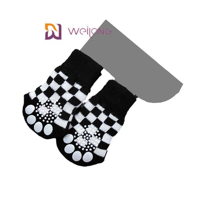 Rhombus Plaid Pattern Strong Dog Traction Socks For Hardwood Floors Anti Slip