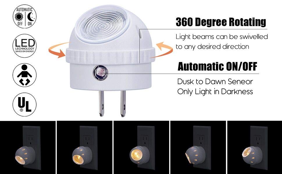 LED Nightlight Plug-in Night Lights, Warm White Sensor Room Electric EMC FCC LVD