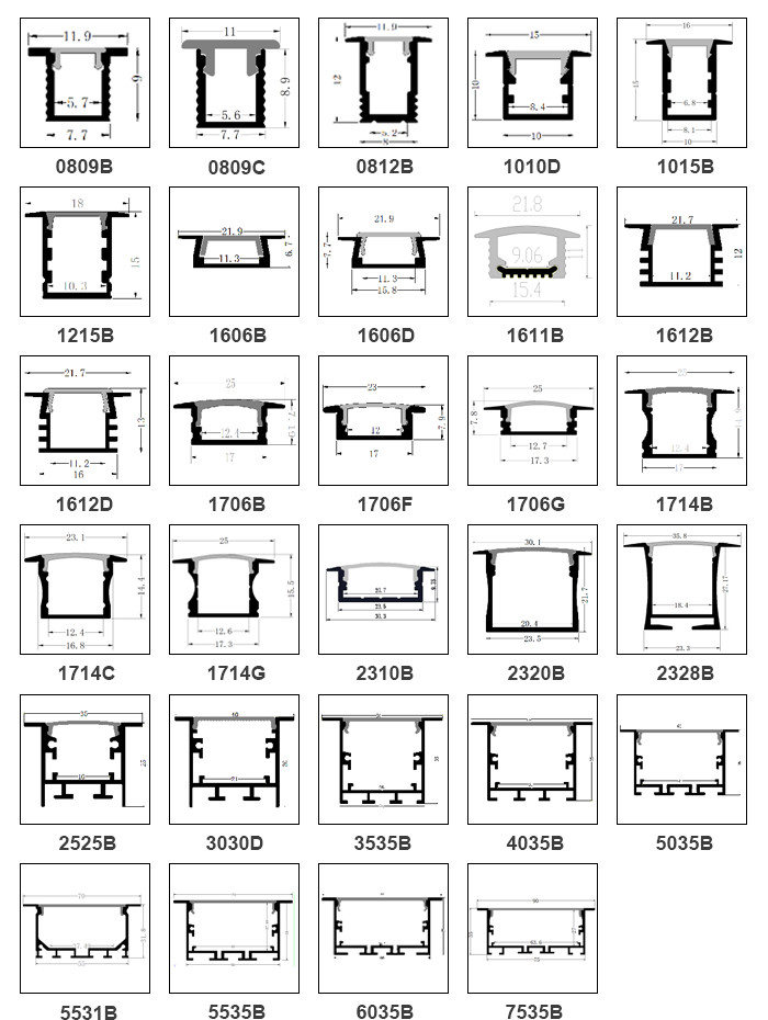 1612B Recessed LED Profiles & Extrusions With End Caps