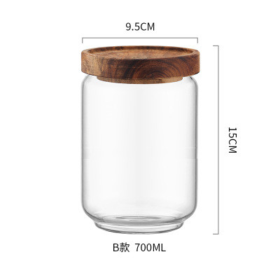 700ml 1000ml 1300ml Glass Food Storage Container With Airtight wooden Lid