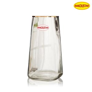 China Hand Blown Square Clear Glass Vase With Gold Tracing wholesale