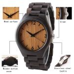 Men Wooden Wrist Watch Dial 3 Atm Water Resistant Bamboo Quartz Watch