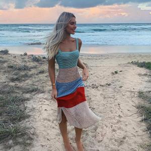 China Knitted Women's Beachwear Dresses 112cm Multicolor Stitching wholesale