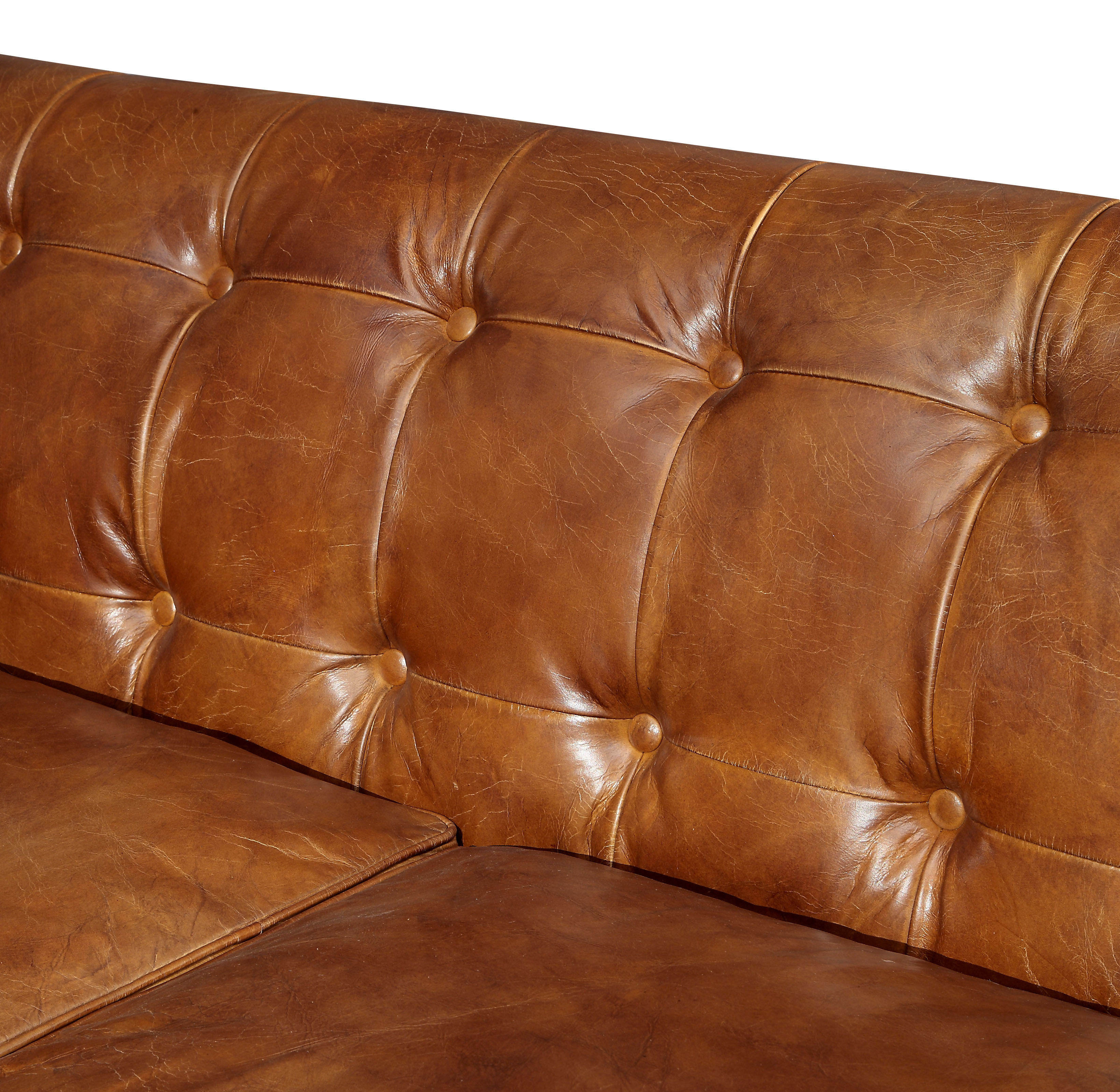 Genuine Leather Triple Seater Sofa , 3 Seater Brown Leather Settee American Style