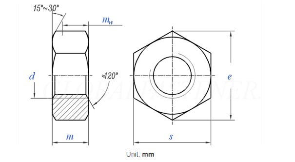 Thin Nut 1/4 - 20 1/2" - 13 Hex Nut ZP CR3 Brass Din934 Hex Nut