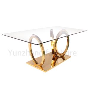 China Luxury Model Dining Table Gold Base Clear Glass wholesale
