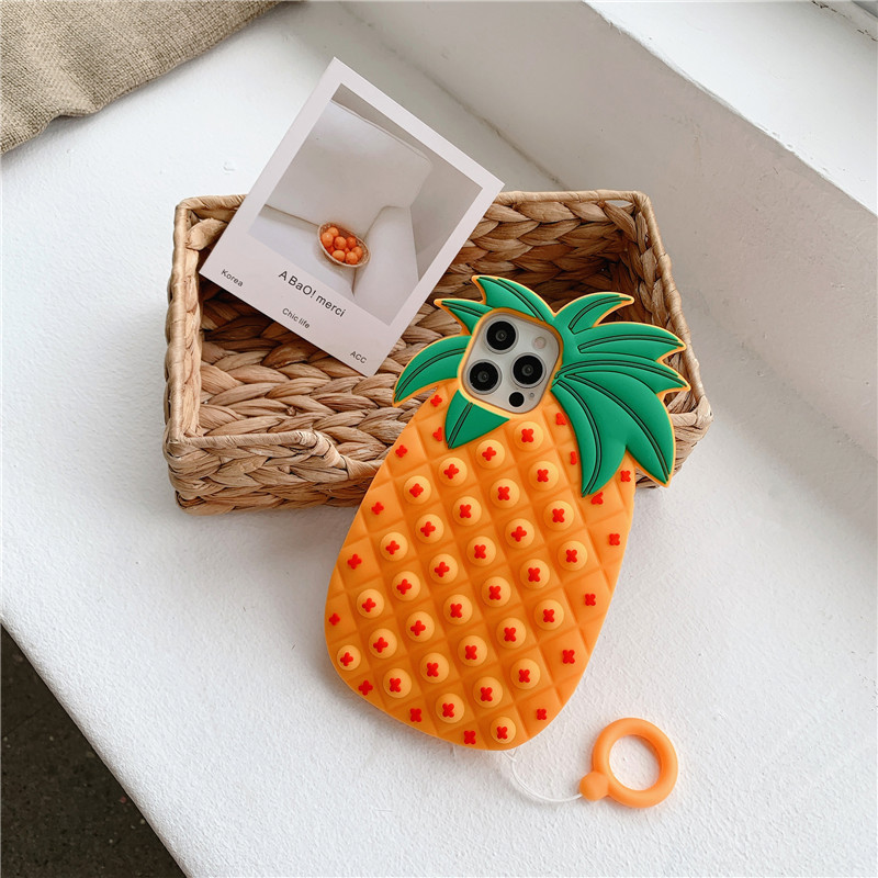 Pineapple Cute Silicone Phone Cases 3D Toy with Anti Lost Loop