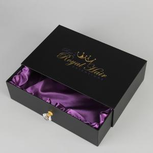 China Handmade Luxury Hair Extension Packaging Box Black Cardboard Drawer Box wholesale
