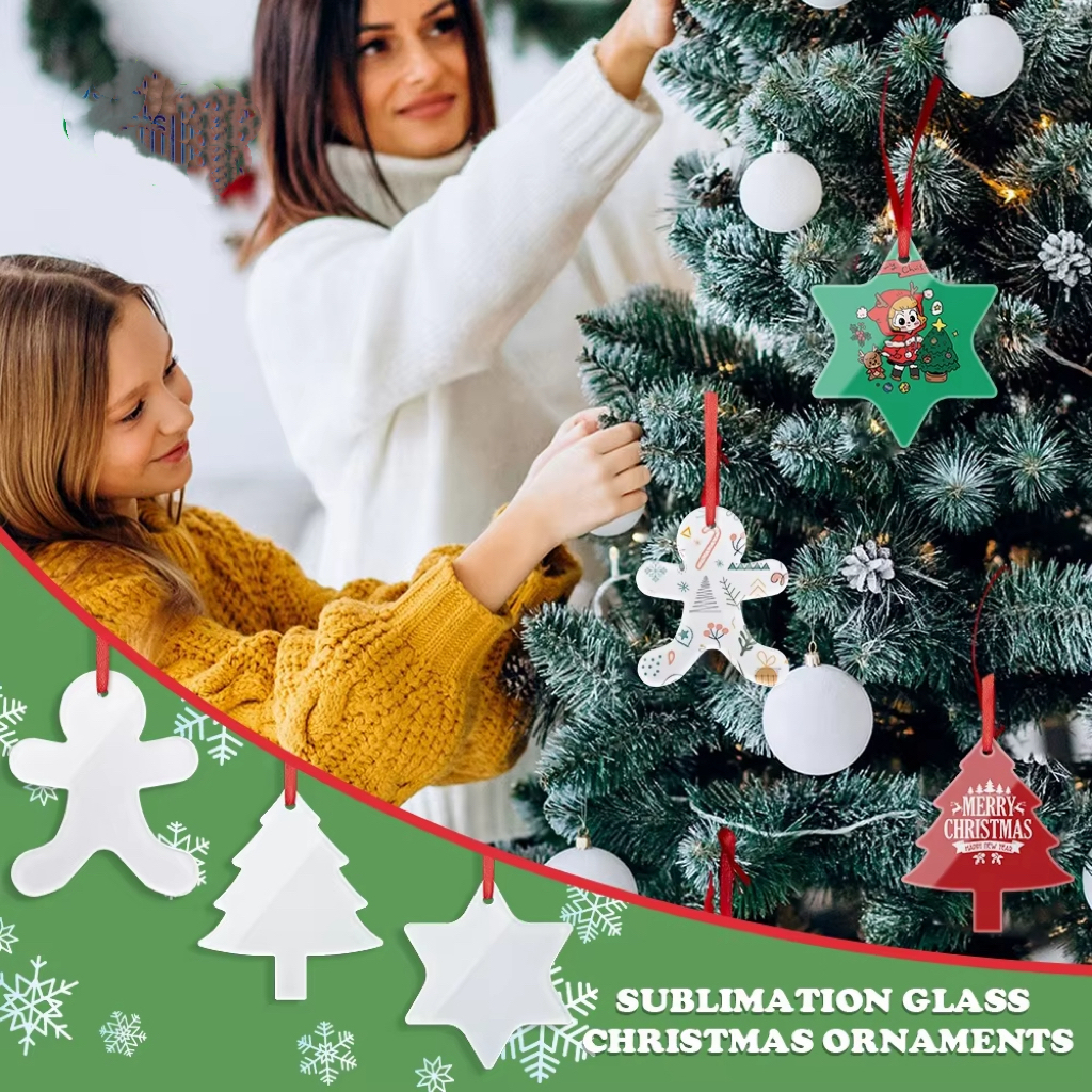 Christmas Gingerbread Man Xmas Tree Hanging Decoration Blanks Glass Sublimation Christmas Ornament
