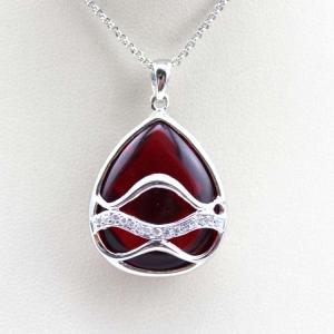 China Women Jewelry 925 Silver Red Agate Cubic Zirconia Pendant Necklace (KP02) wholesale