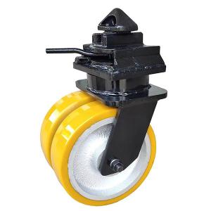 China 12 Inch PU Yellow Container Casters Wheel With Brake wholesale