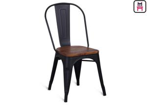 China 86cm Height Black Metal Restaurant Chairs Tolix Bar Stool With Wooden Seat wholesale