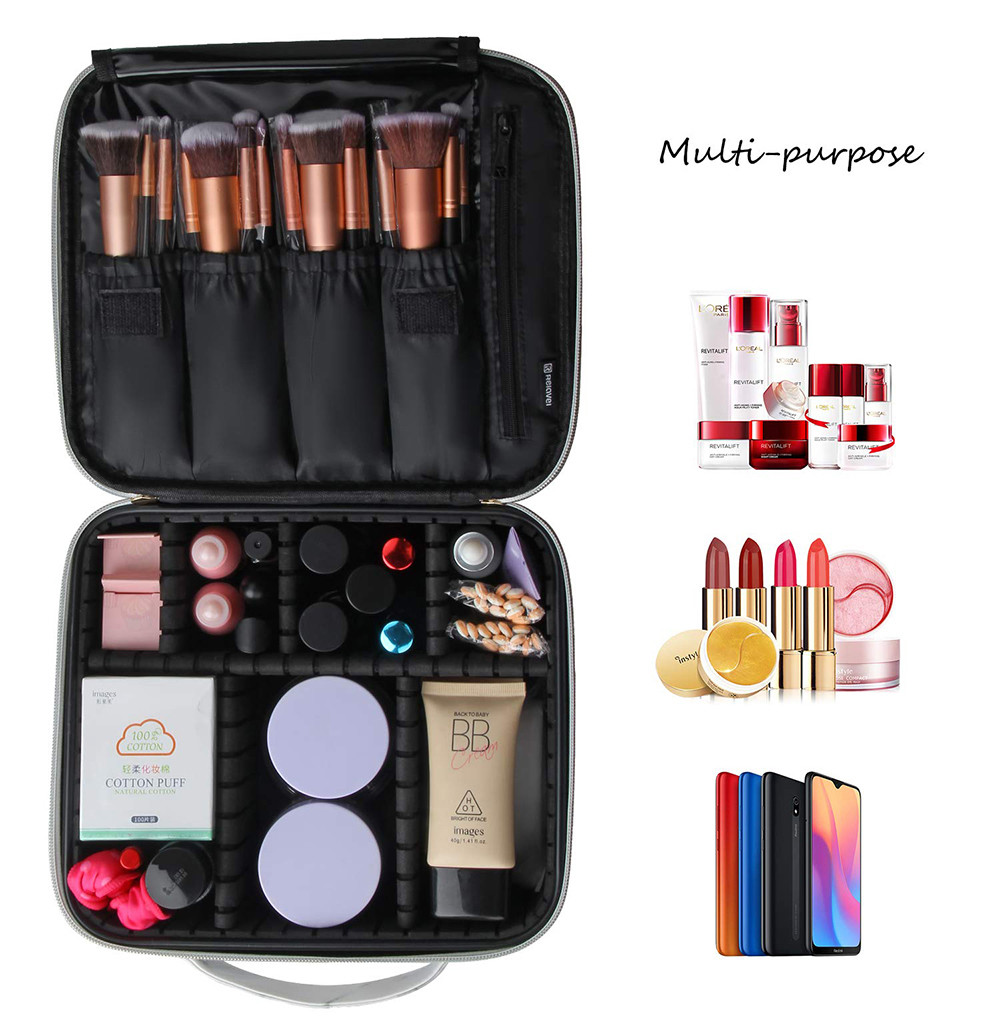 Zippered Women Travel Make Up Case With Adjustable Dividers