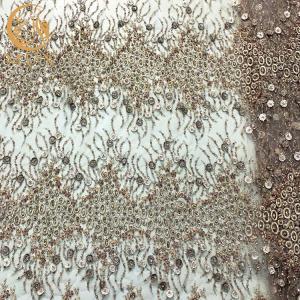 China Gold African Beaded Handmade Embroidery Lace Fabric With Appliques wholesale