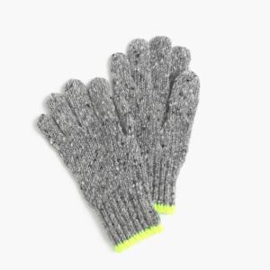 China Boy ' S Knit Texting Gloves , Donegal Grey Cable Knit Gloves With Neon Cuff wholesale