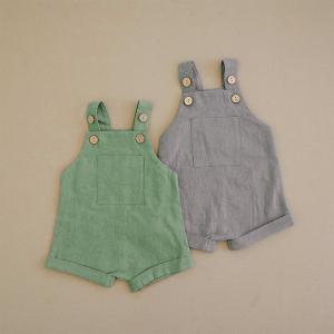 China Linen And Cotton Fabric Newborn White Jumpsuit With Buttons wholesale