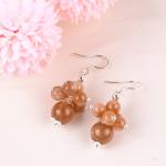 Handmade Crystal Stone Earrings Sunstone Beaded Earrings Gemstone Flower Pendant