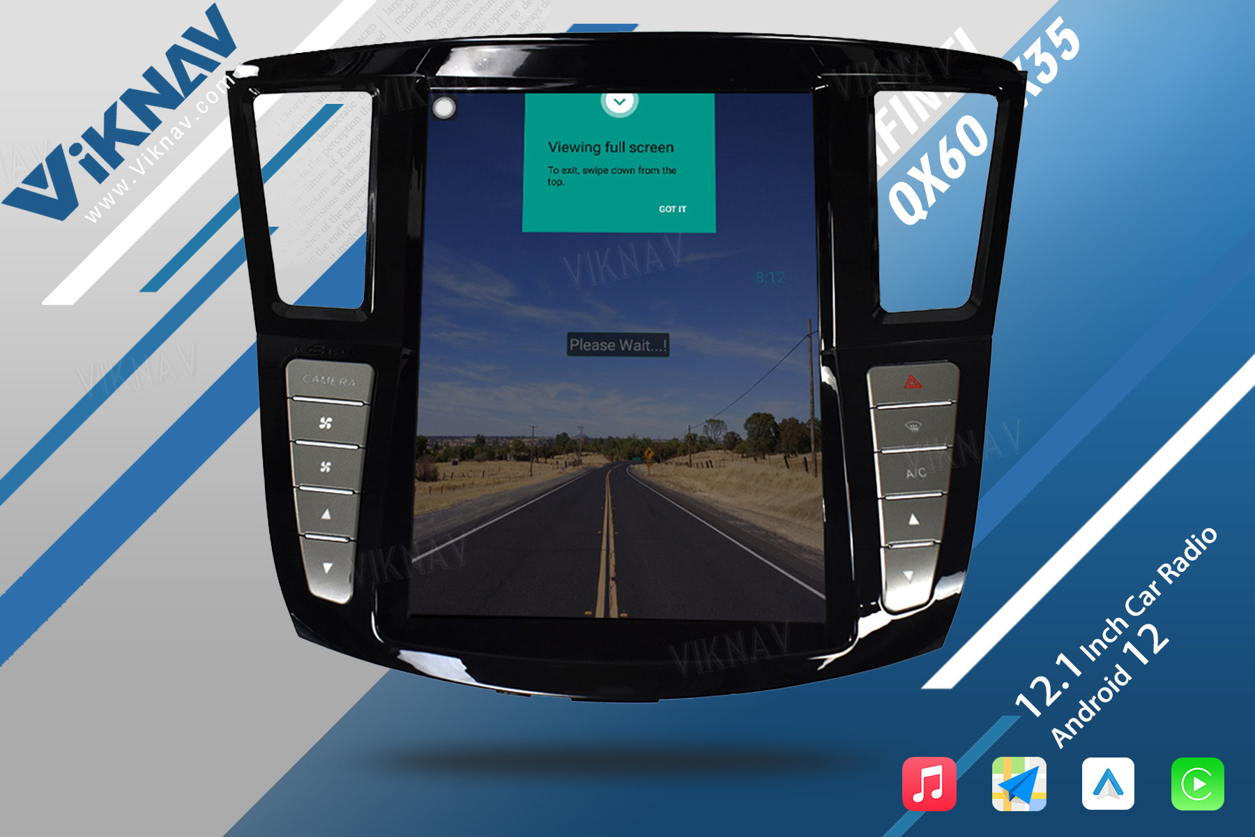 Viknav 12.1 Inch Car Multimedia Stereo Radio For Infiniti QX60 JX35 2012-19 Android DVD Player GPS Navigation Head Unit