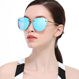 China Fashionable Classic Rose Women Cat Eye Rimless Sunglasses Mirror Polarized wholesale