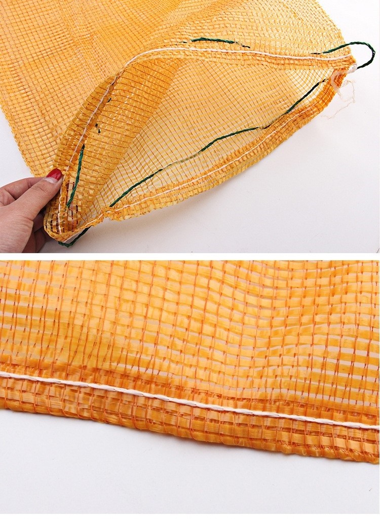 Durable Leno PP Woven Mesh Netting Bags Tubular Plastic Packaging Drawstring Orange