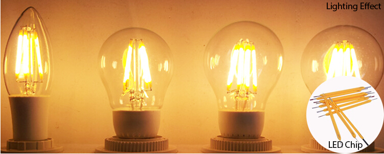 6W Edison A60 glass global LED Filament Bulb Candle C35Light E27 A60 cover Sapphire filame