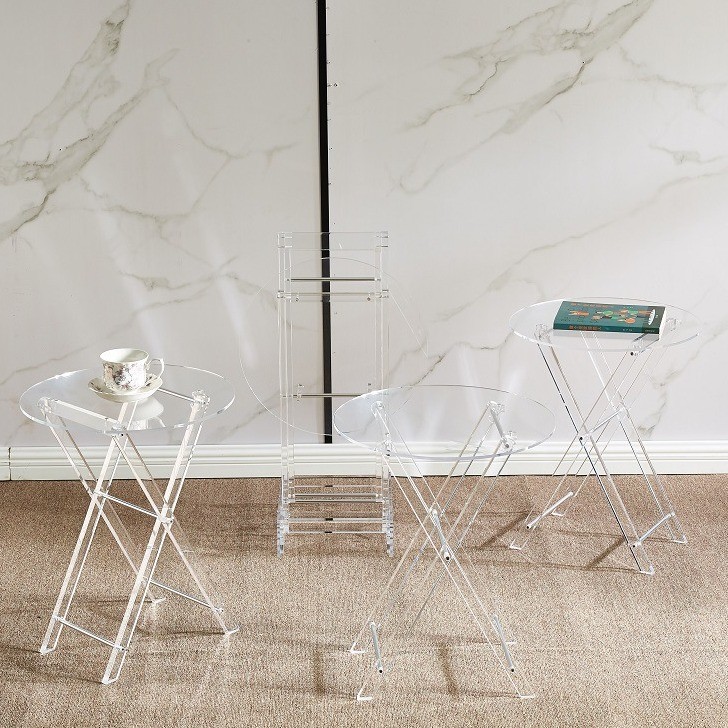 Round Folding Acrylic End Table Coffee Table Set for Living Room Hotel Coffee Shop Customized Thickness