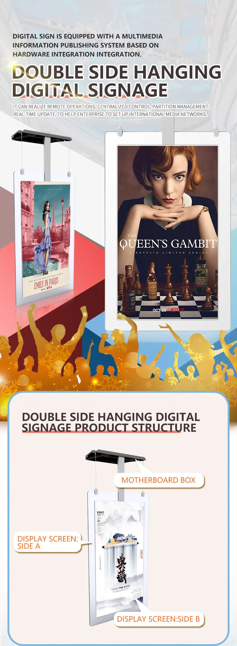 55 Inch Double Screen Floor Standing Large Digital Signage And Displays Double Sided Advertising Machine