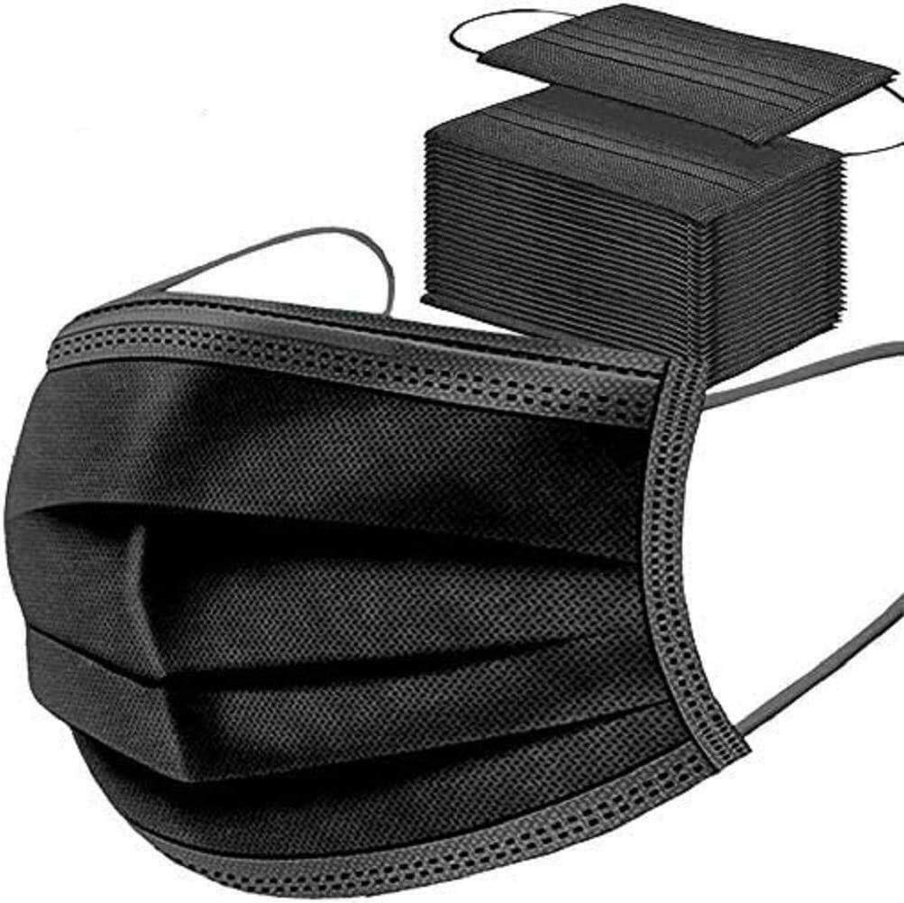 All Black Disposable Face Masks 3-ply Face Shield With Elastic Ear Loop Cover Full Face Anti-dust