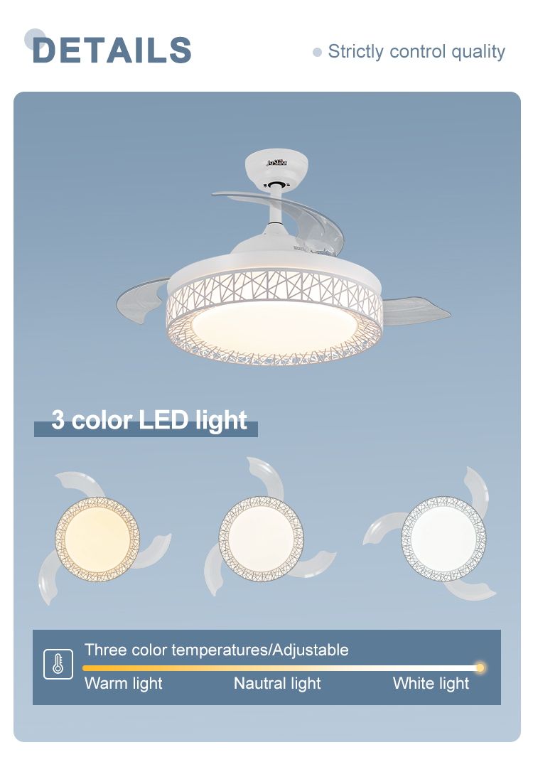 Invisible Retractable Blade Ceiling Fan Low Watt AC 220V Remote Control Modern Design
