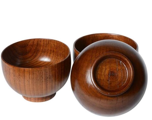Natural wood cutlery stripe rice bowl Large bowl A grade jujube wood level