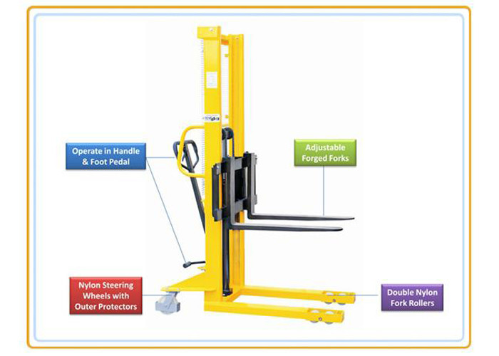 Strong Mast Manual Pallet Stacker C Type Steel Yellow Color Comfortable Operation