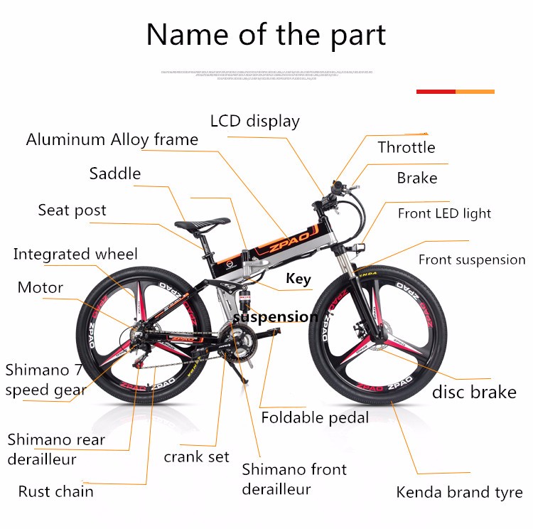 48V 26 inch Electric Folding Bike With 3 Knife And Shimano 21 Speed Derailleur