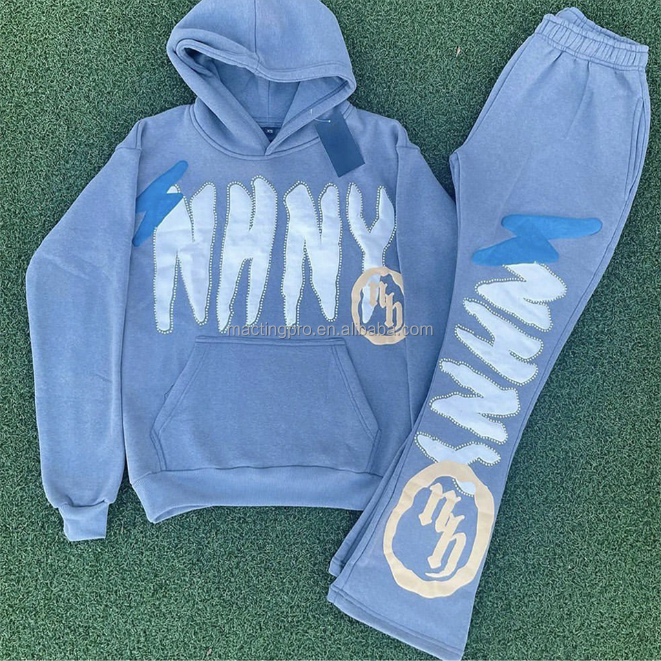 Custom 3D Puff Print Sweatsuits Set Oversized Hoodie and Cotton Joggers for Men S-6XL