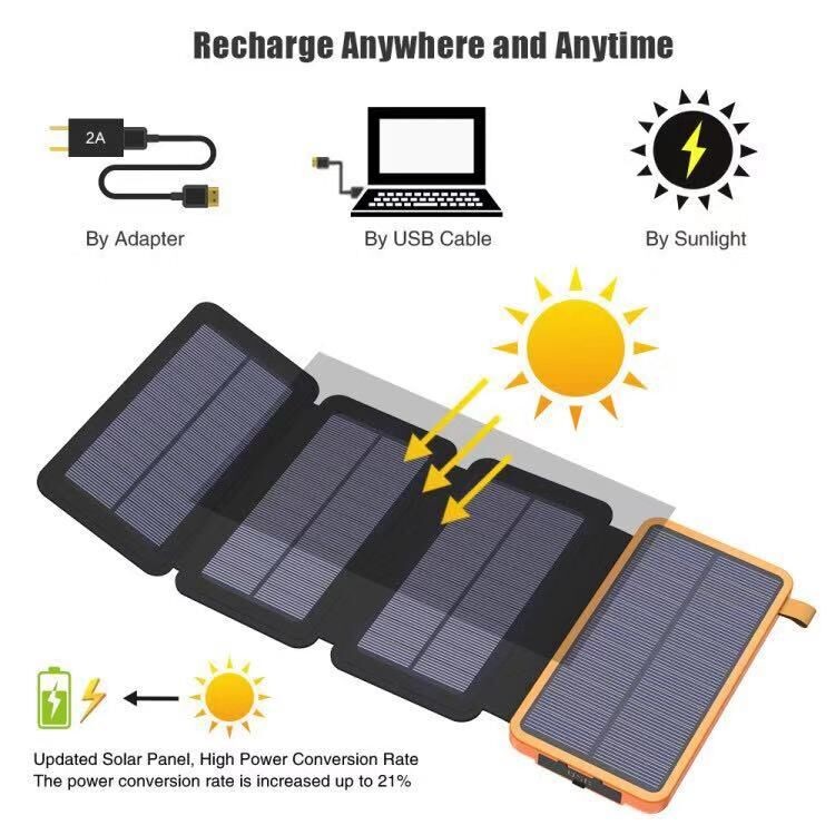 Water Proof Travel Solar Power Bank 20000mah Solar Charger For Mobile Phone