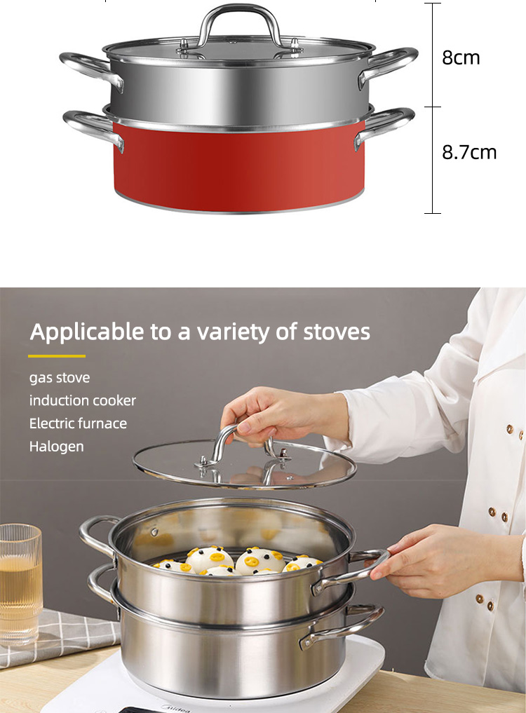 Factory 28 CM Steamer Pot Stainless Steel Dumplings Seafood Rice Cooking Food Steamer Pot For Sale