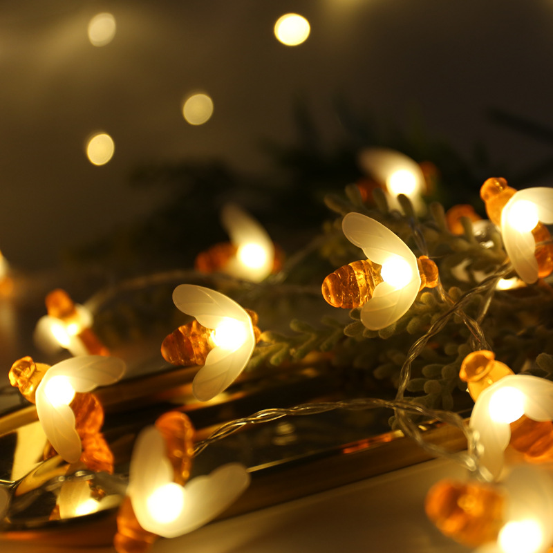 Solar String Lights LED 8 Modes Honey Bee Fairy Lights Outdoor Waterproof Simulation Honey Bees Decor for Garden Christmas Decor