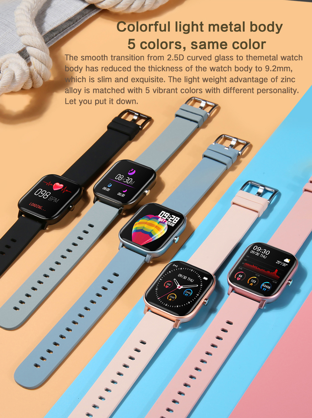 2021 Hot Sale 1.4 Inch TFT Color Screen 240*240 Fitness Tracker Blood Pressure Women P8 Smart Watch