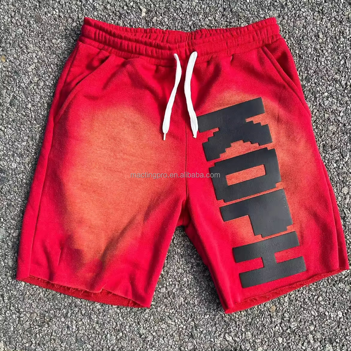 Drawstring Closure Customized Cotton French Terry Sun Faded High Waist Shorts for Men