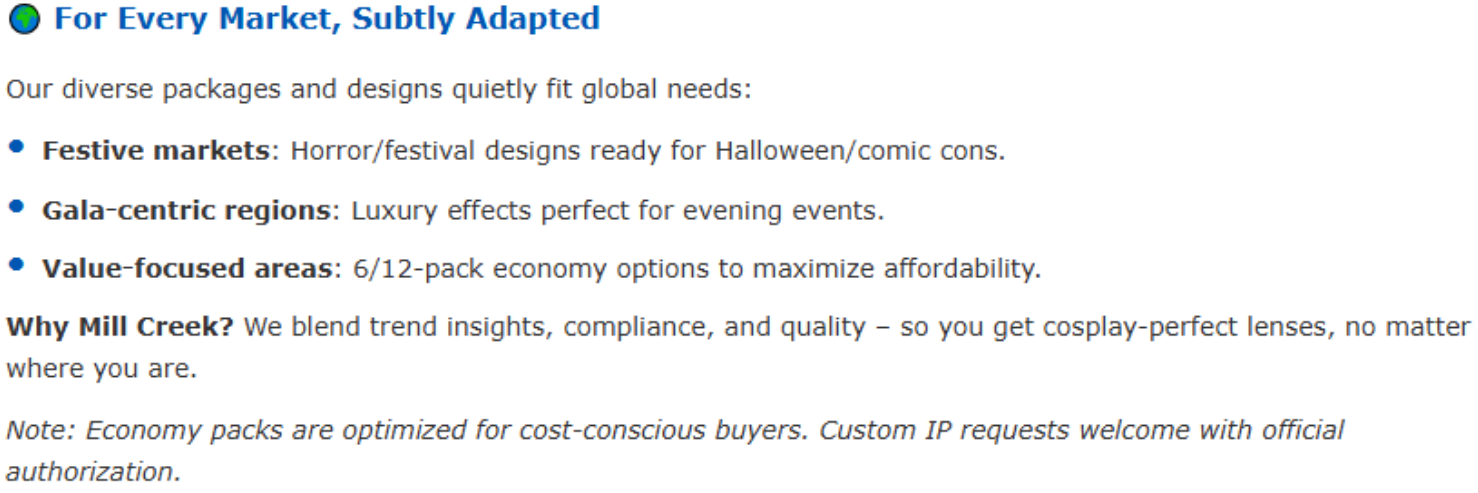 22mm Diameter Cosplay Contact Lenses Ce Certified Safety Comfortable Millcreek Lenses