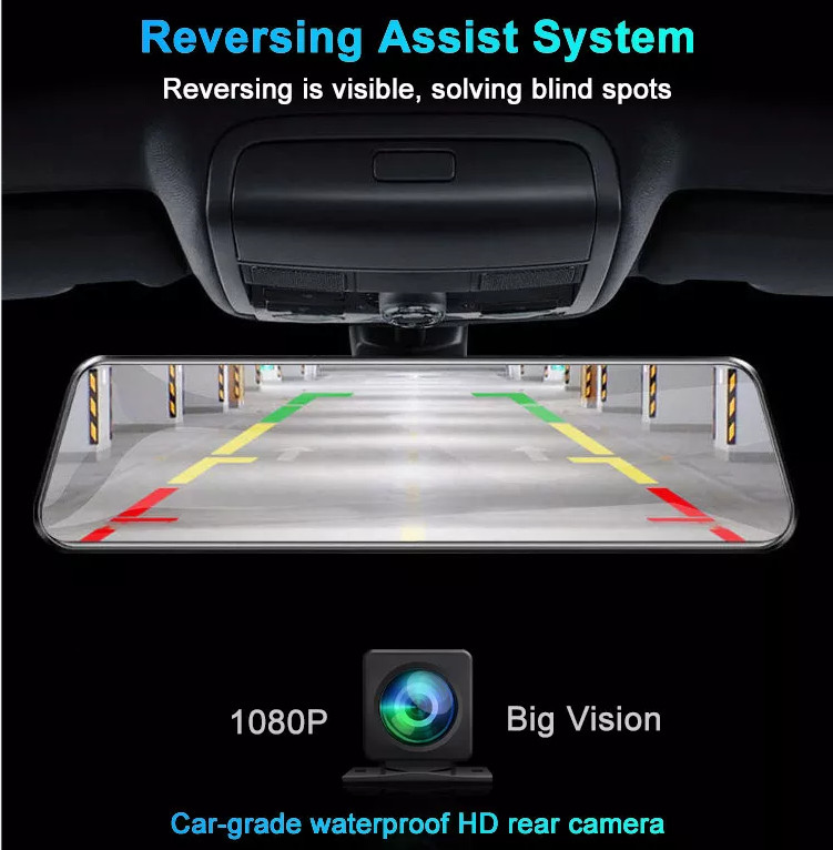 10 Inch Bluetooth Android Carplay Dashboard Mirror Stream Dual Drive Recorder IPS