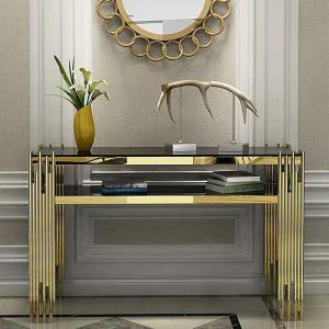 China Designer Stainless Steel Console Tables With Elegant Marble Tops wholesale
