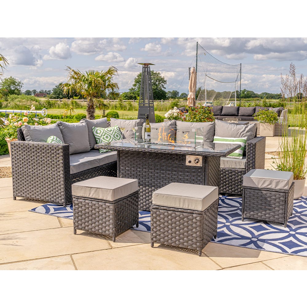 Modular Furniture Wicker Rattan Outdoor Set with Fire Pit Table AJUNION Garden Design
