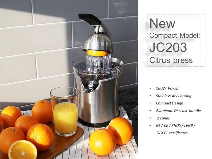 JC203 160W Stainless Steel Compact Citrus Press with Aluminmum Diecast Handle