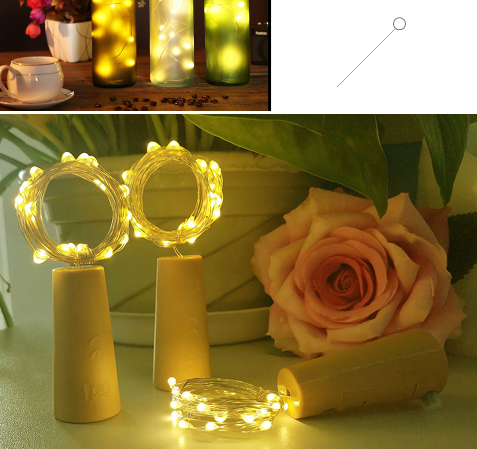 1M 2M LED Garland Copper Silver Wire String Lights 10 20 LEDs Bottle Stopper Fairy Lights for Holiday Wedding Party Deco