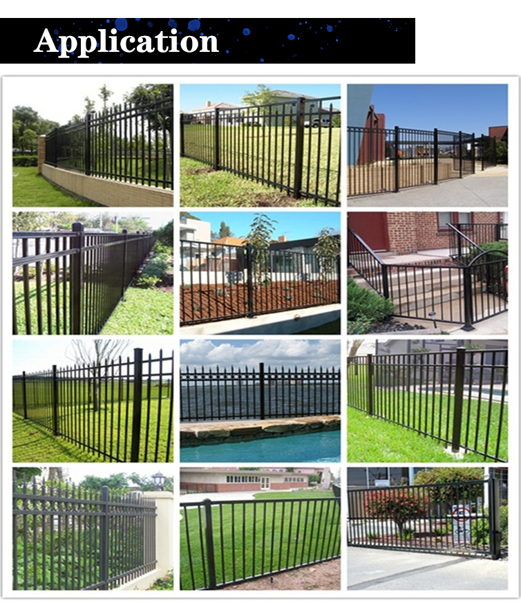 Home Garden Powder Coated Top Spear Metal Tubular Black Wrought Iron Fence