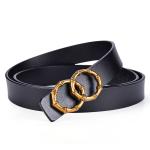 Ladies Casual Fake Leather Belt 2.3cm Pin Luxury Double Circle Belt Buckle